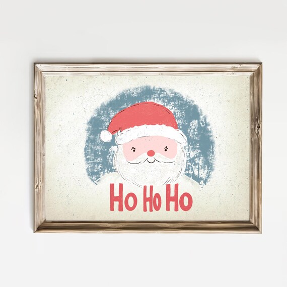 Whimsical Smiling Santa Face Ho Ho Ho Nursery Christmas Wall Art