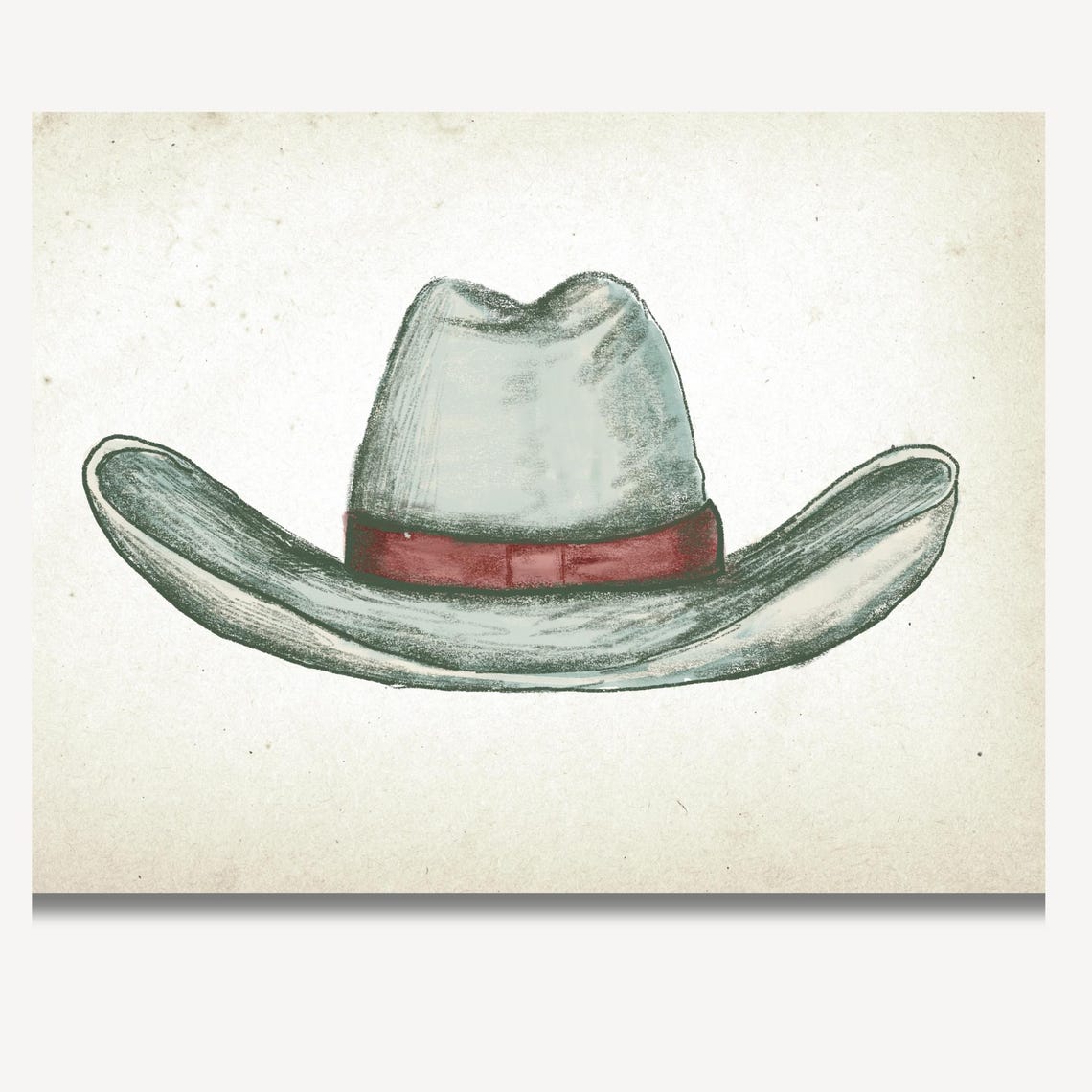 Teal Cowboy Hat With Red Band Sketch Rustic Western Wall Art - Image 2