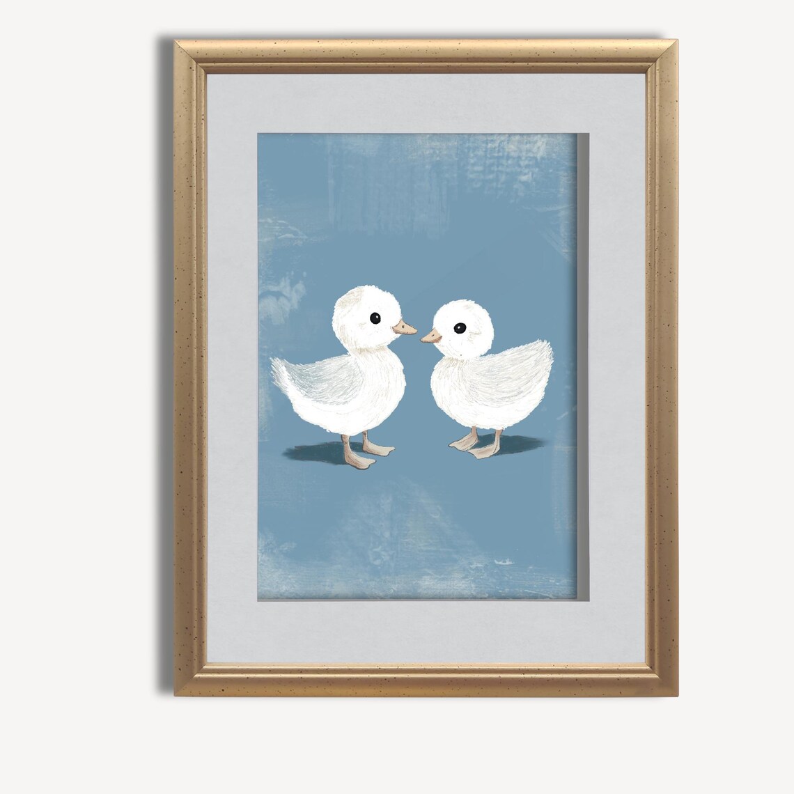 Two Baby Ducklings Blue Background Cute Nursery Animal Art Poster - Image 2