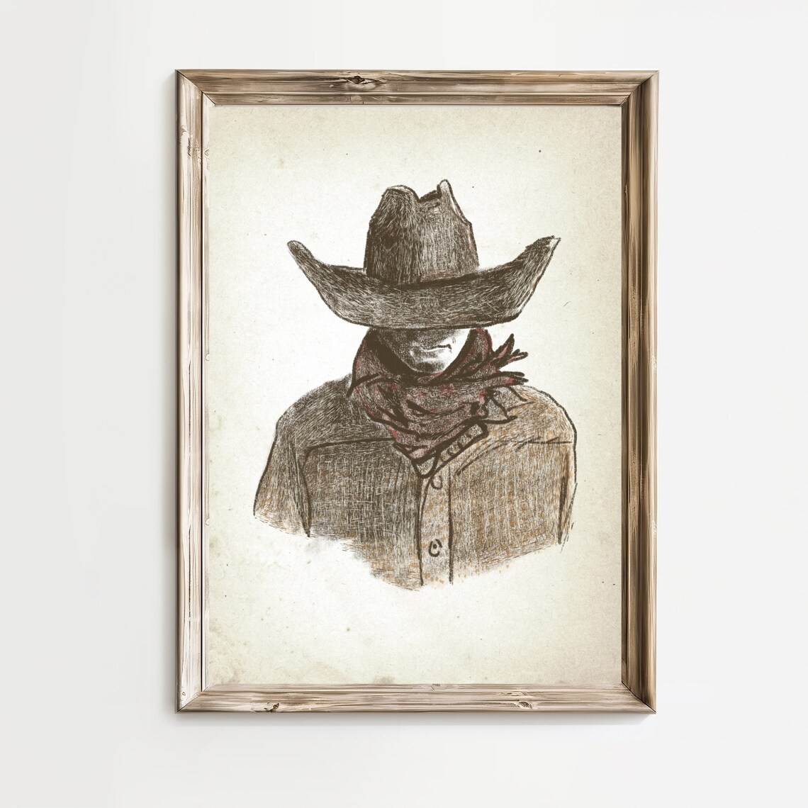 Mysterious Cowboy Portrait Sketch With Bandana Western Poster