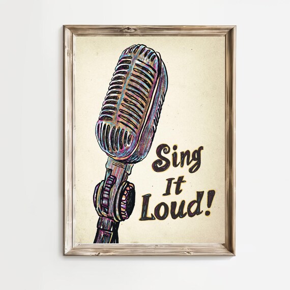 Sing It Loud Bold Vintage Microphone Retro Music Quote Poster