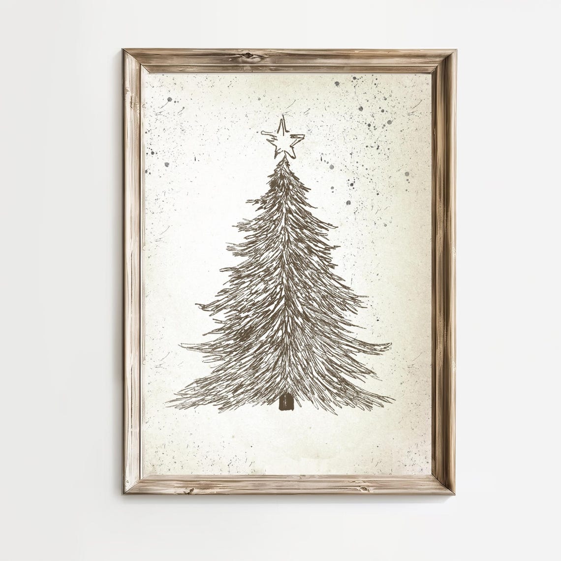 Hand Drawn Christmas Tree Star Topper Neutral Holiday Wall Art