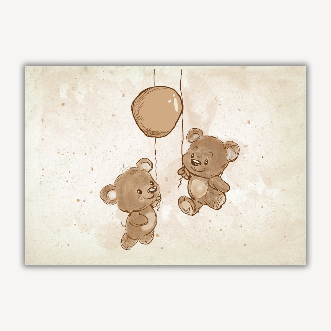 Two Teddy Bears with Balloon Vintage Nursery Sketch Art Print - Image 3