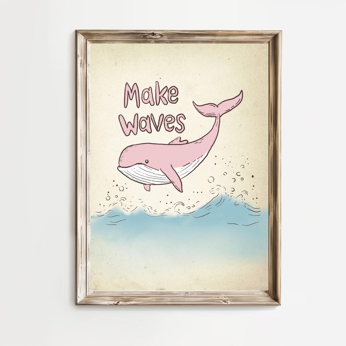Make Waves Cute Pink Whale Kids Nursery Room Affirmation Poster