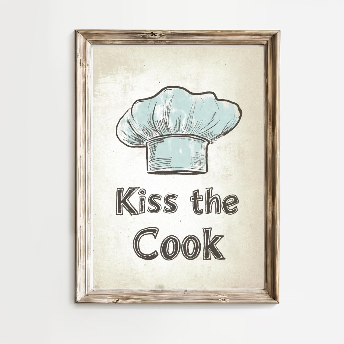Kiss The Cook Watercolor Chef Hat Funny Kitchen Quote Poster