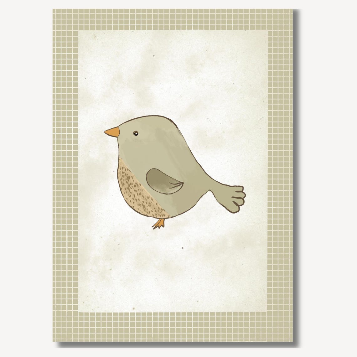 Little Grey Bird In Grid Frame Nursery Sketch Wall Art Piece - Image 2