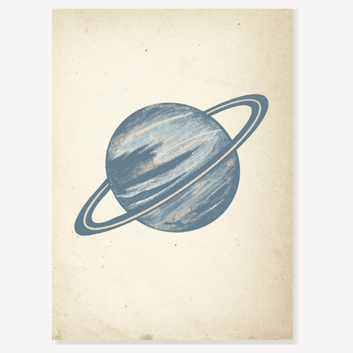 Vintage Blue Gray Ringed Planet Nursery Space Sketch Art Print - Image 2