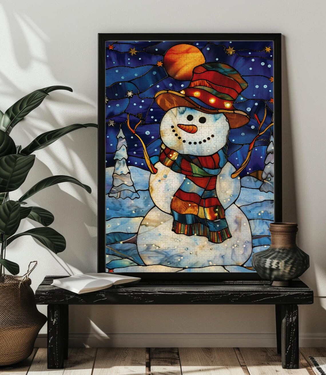 Stained Glass Christmas Snowman Art Print - Image 3