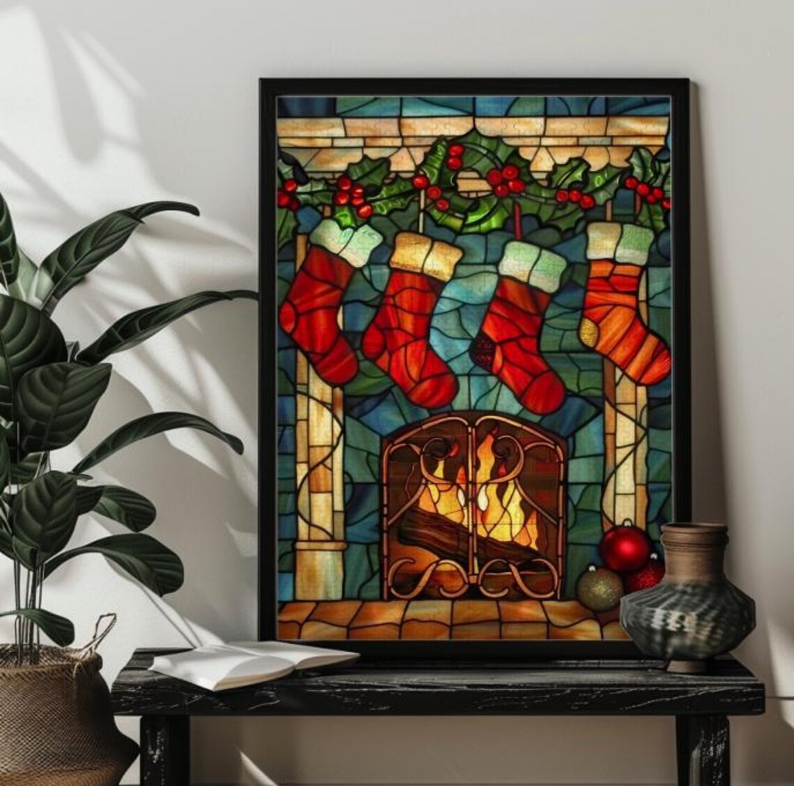 Stained Glass Christmas Fireplace With Stockings Jigsaw Puzzle Gift 2003005001000 Wood Christmas Puzzles Art Decorxmas Family Puzzle - Image 3