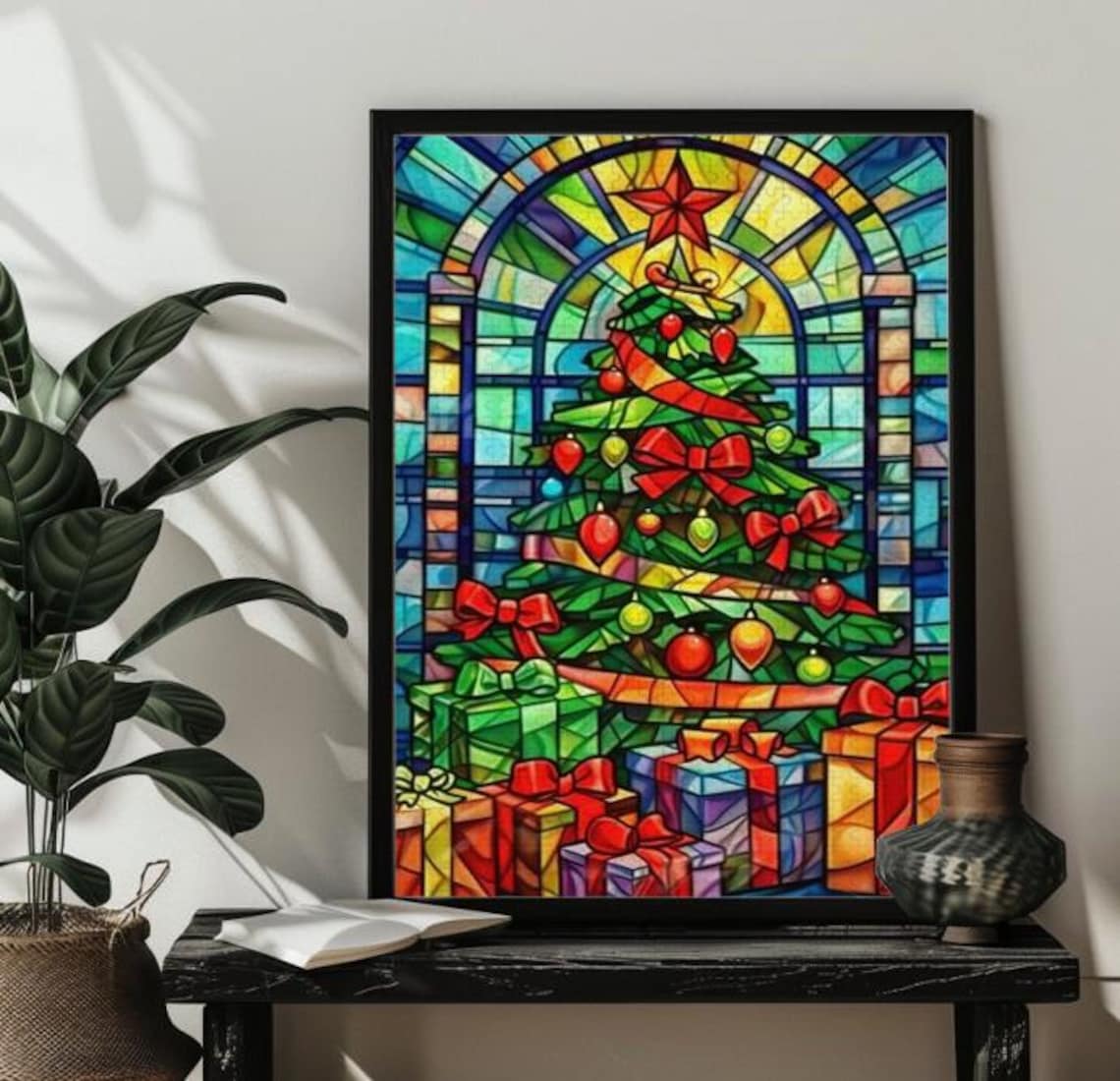 Stained Glass Christmas Tree Holiday Art Print - Image 3