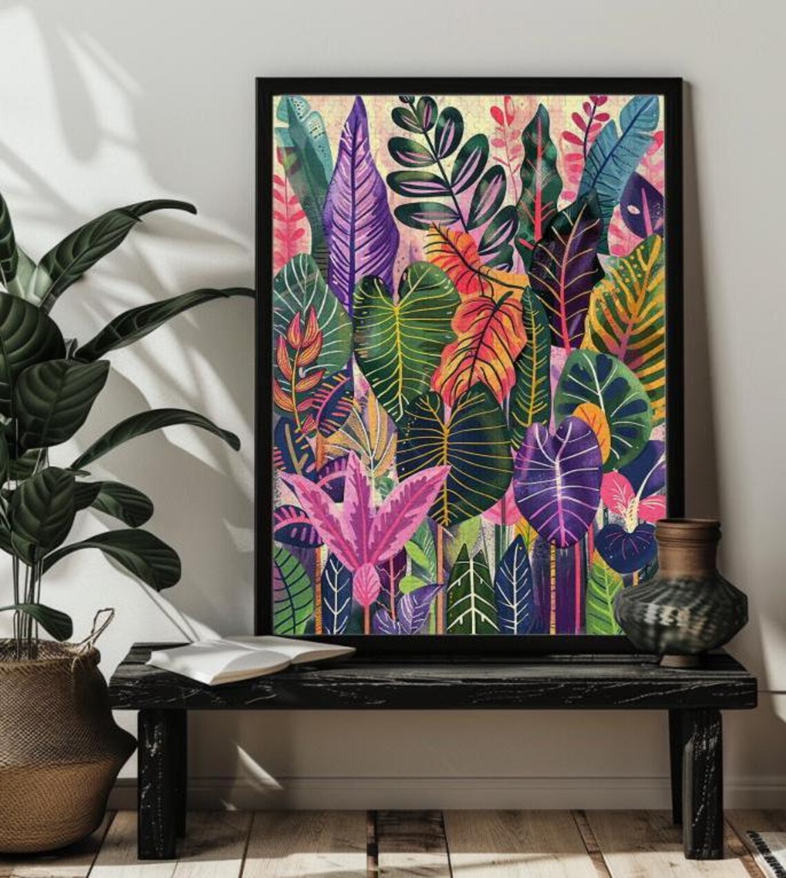 Abstract Floral Plant Art Print, Botanical Puzzle Style