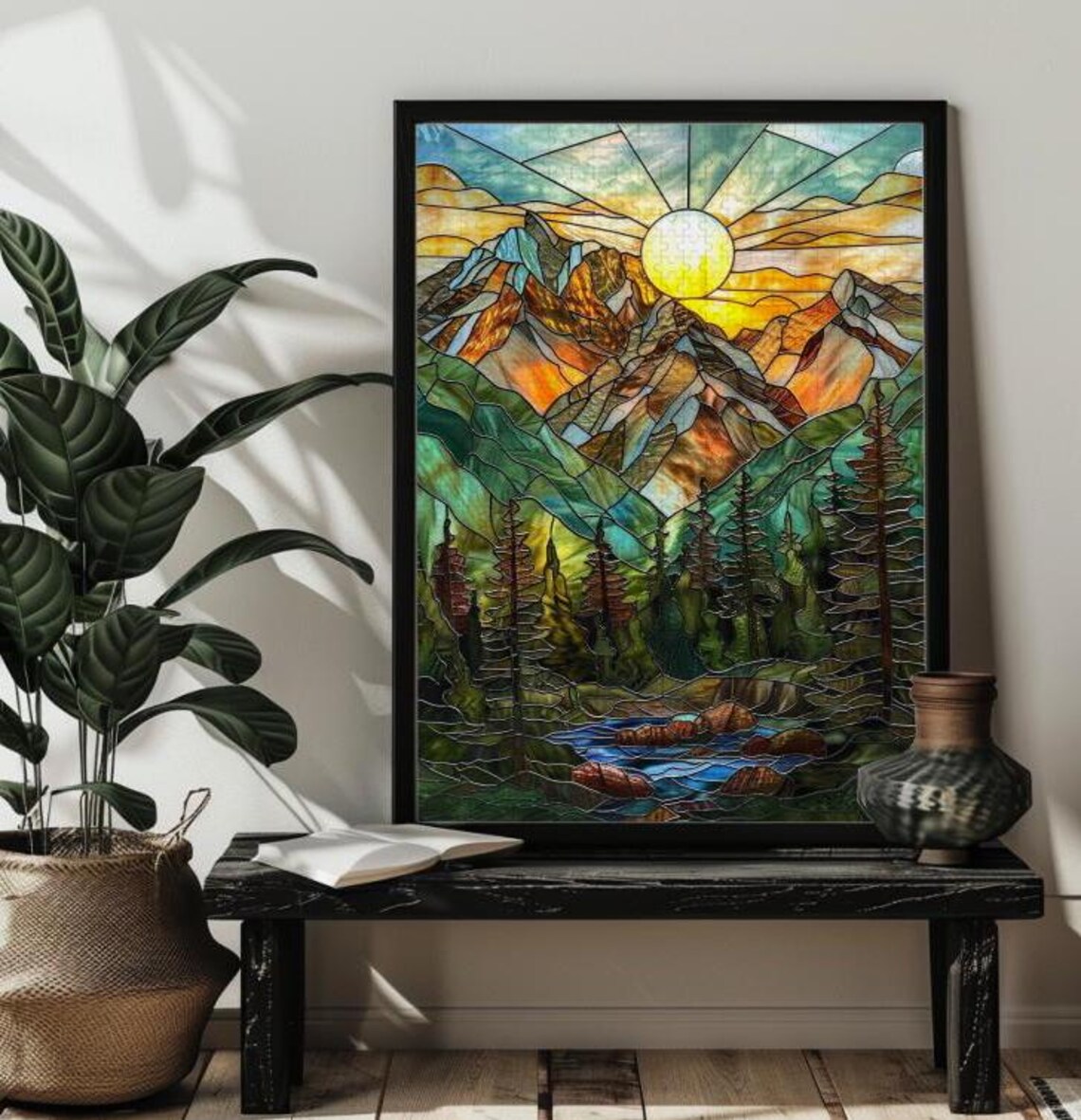 Stained Glass Mountain Range Art Print, Nature - Image 4