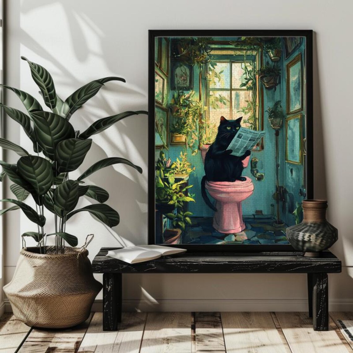 Bathroom Cat Reading Newspaper Funny Cat Art Print - Image 2