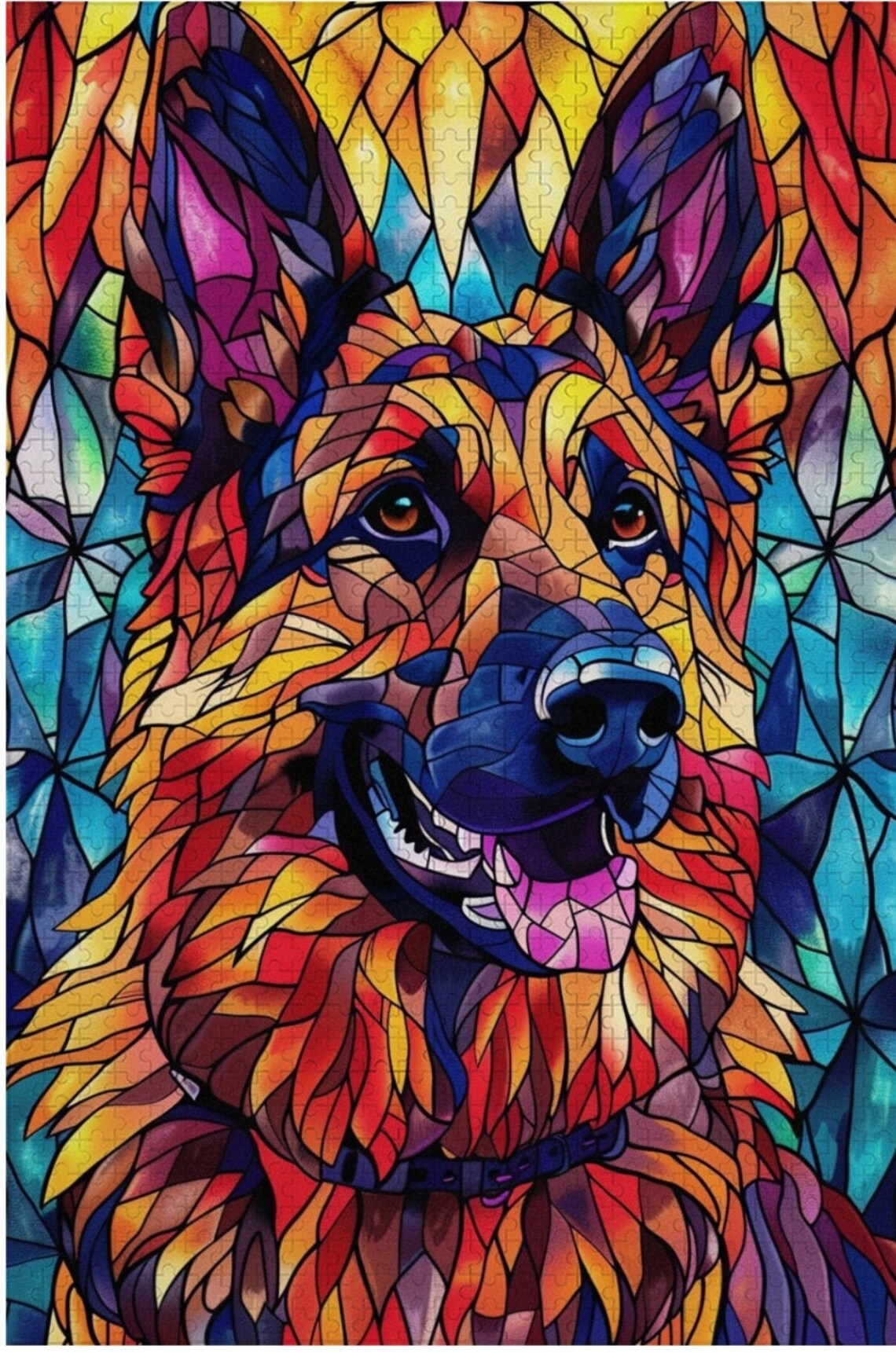 German Shepherd Stained Glass Puzzle Art Print
