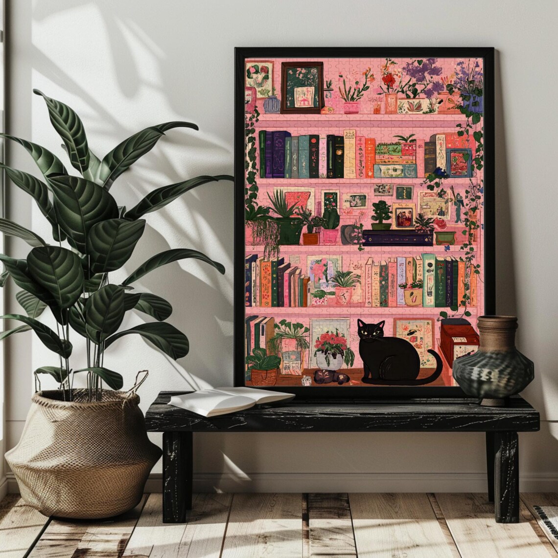 Cozy Cat Bookcase Art Print, Cat Lover Gift - Image 4