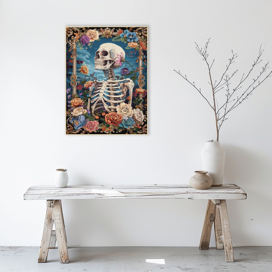 Floral Skeleton With Flower Crown Day Of The Dead Art Poster - Image 2