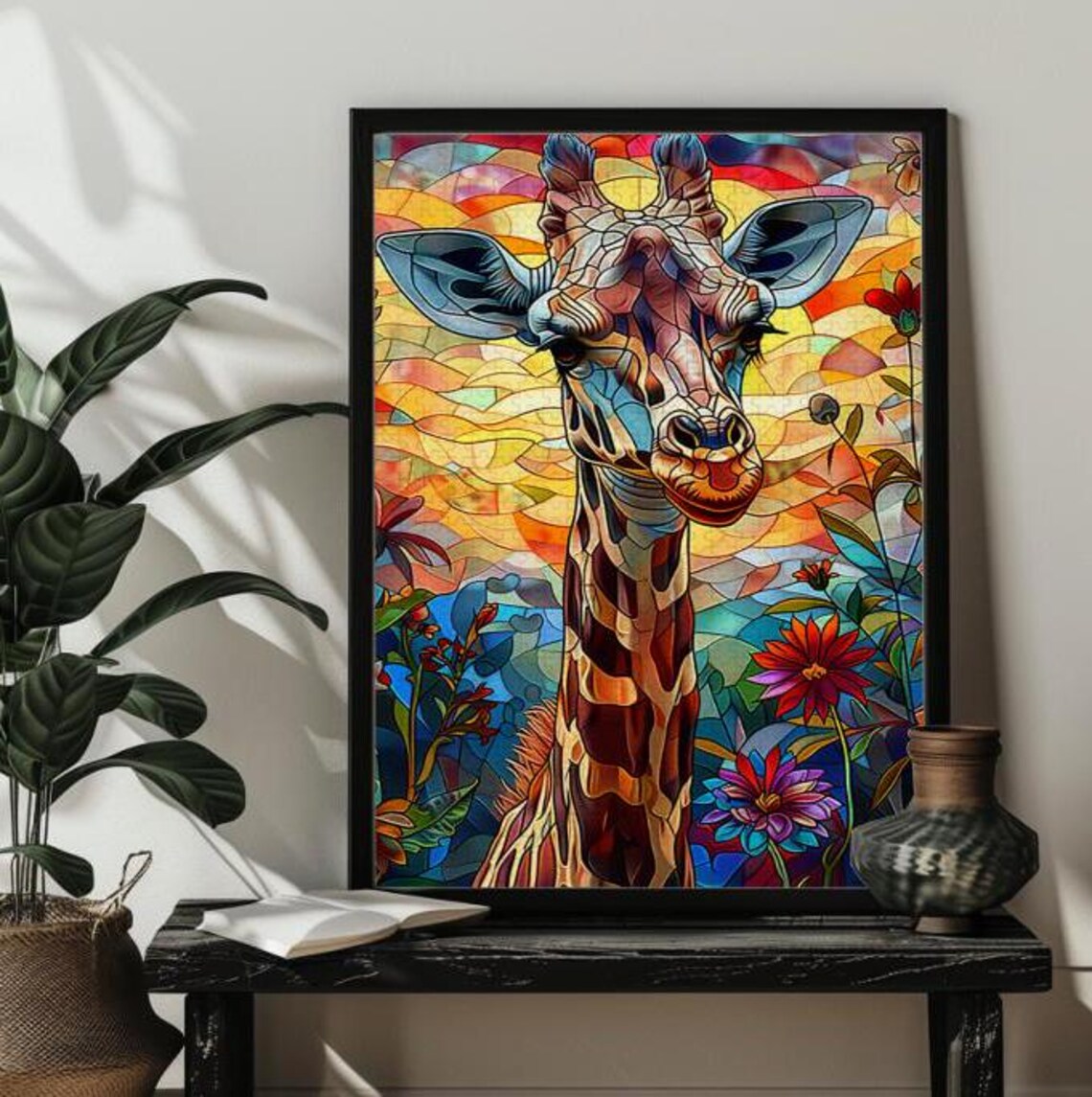 Stained Glass Giraffe Art Print, Animal Puzzle - Image 2