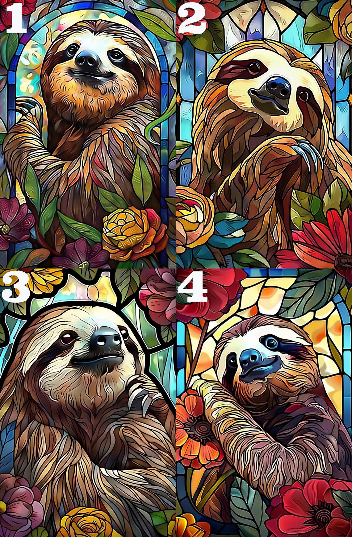 Smiling Sloth Hanging on a Branch Tropical Floral Art Poster - Image 4