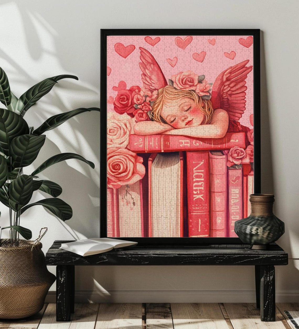 Sleeping Cupid Napping on Pink Roses for Valentine Hearts Poster - Image 2