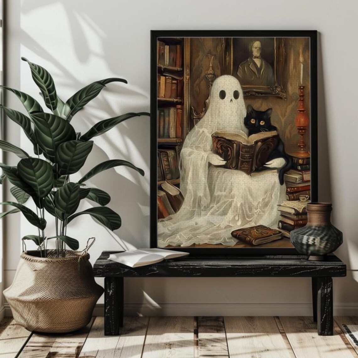 Ghost In Library Halloween Art Print, Spooky Decor - Image 3