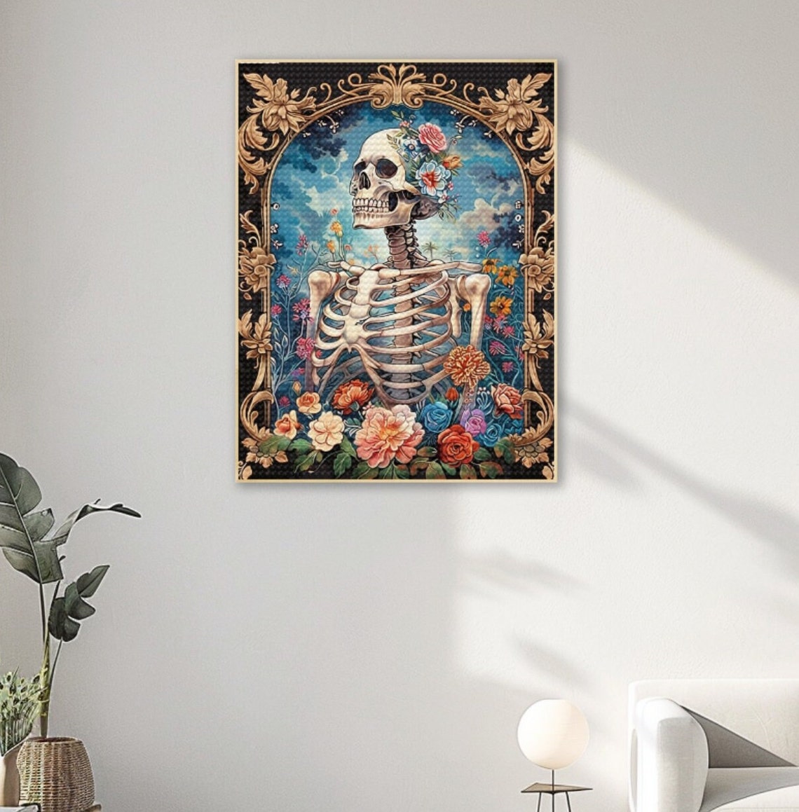 Floral Skeleton With Flower Crown Day Of The Dead Art Poster - Image 3
