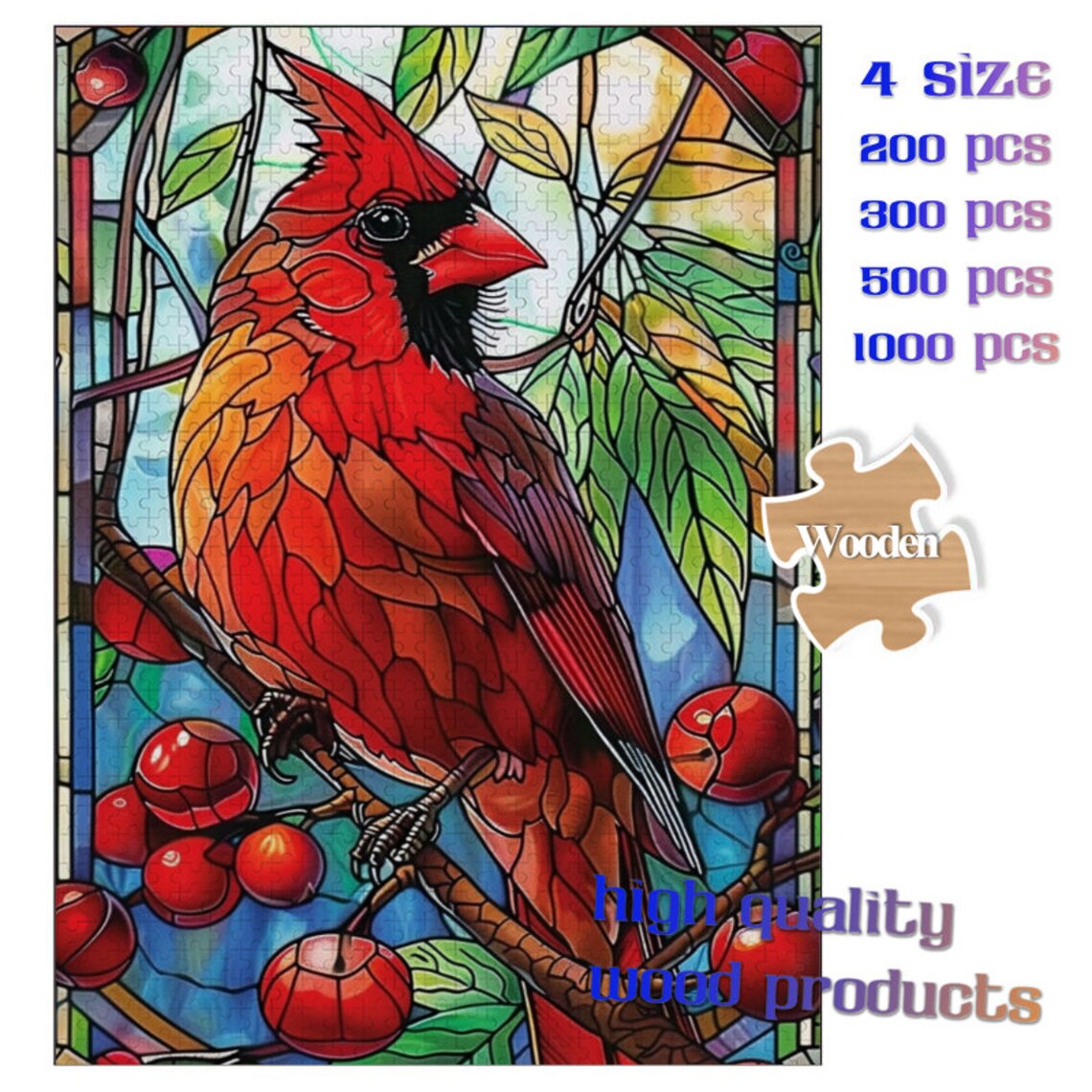 Christmas Stained Glass Cardinal Bird Art Print - Image 2