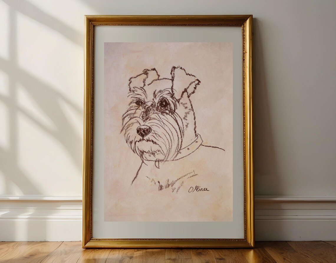 Schnauzer Head in a Loose Ink Sketch Dog Portrait Art Poster - Image 2