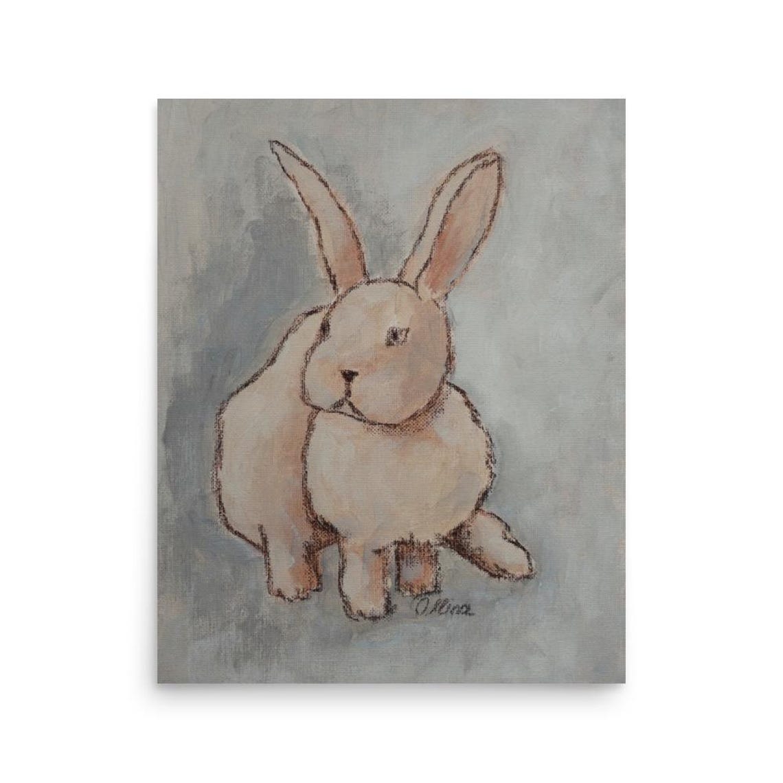 Sitting White Rabbit With Long Ears Whimsical Sketch Art Poster - Image 3