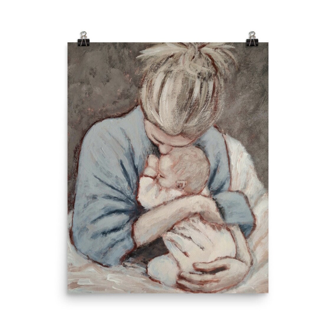 Mother Kissing Newborn Baby Tender Watercolor Nursery Wall Poster - Image 3