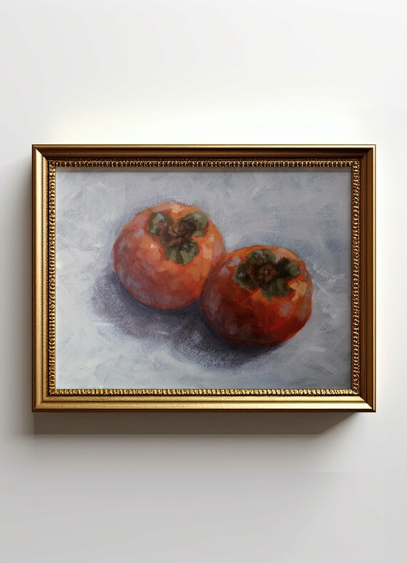Persimmon Painting Fruit Still Life, Kitchen Decor