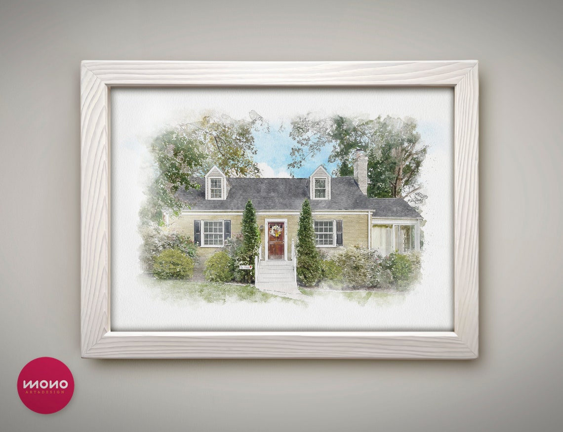 First Home Gift Custom House Portrait, Watercolor Art Print
