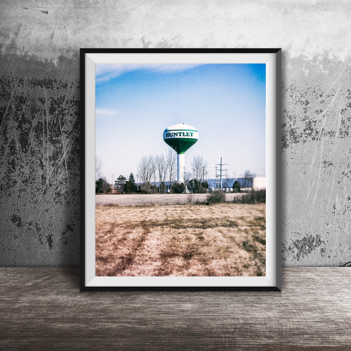Huntley Illinois Water Tower Over Winter Field Photography Poster