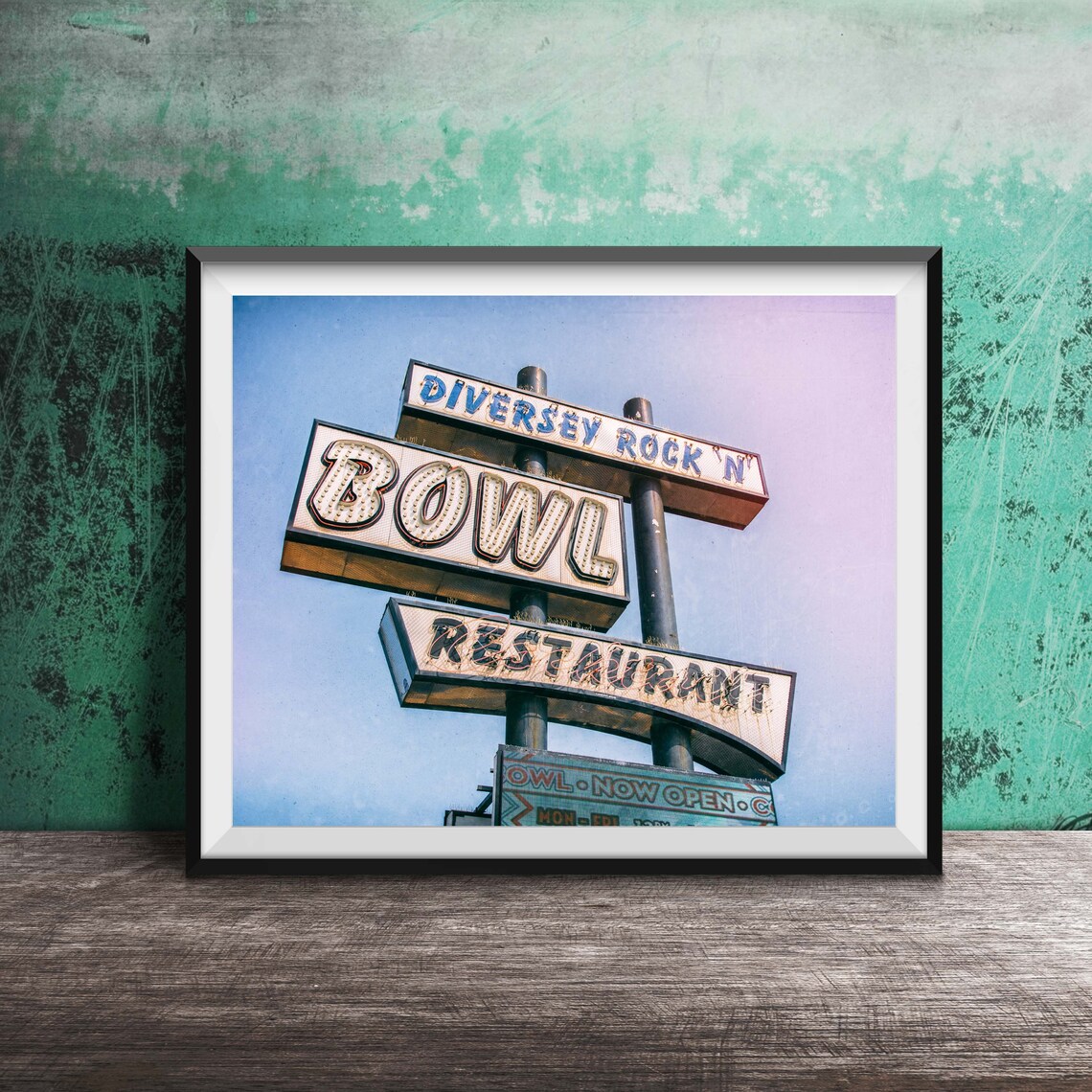 Diversey Rock N Bowl Chicago Sign Travel Poster