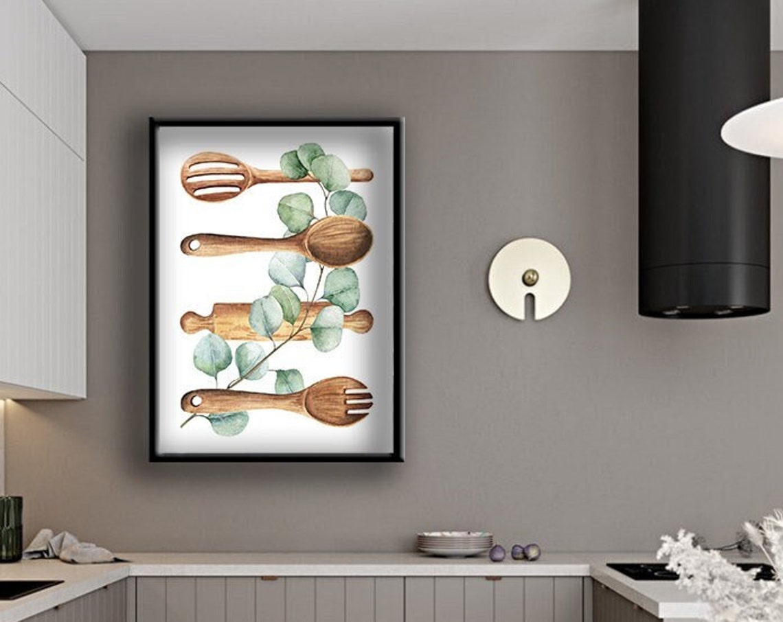 Wooden Spoons Eucalyptus Farmhouse Rustic Kitchen Wall Decor Poster