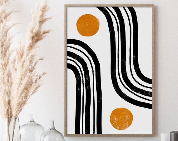 Mid Century Decor Black Geometric Line Art Modern Abstract Art Abstract Wall Art Minimalist Print Living Room Wall Art Wall Art