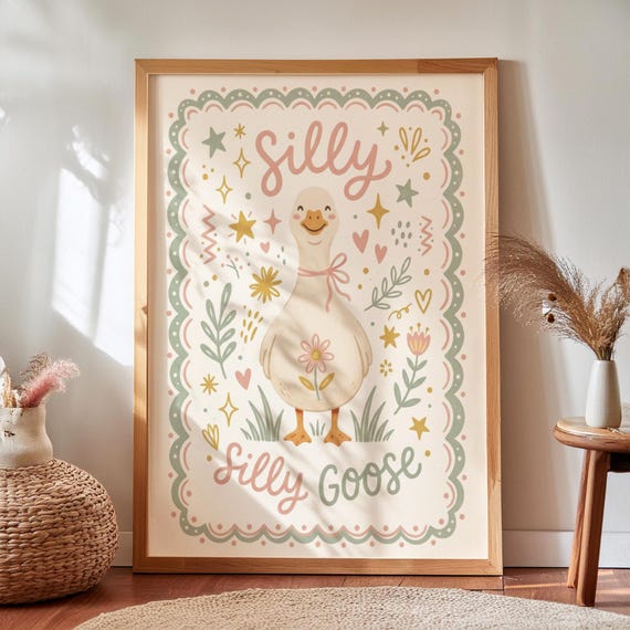Silly Goose Nursery Print Colorful Boho Kids Room Wall Art Digital Download