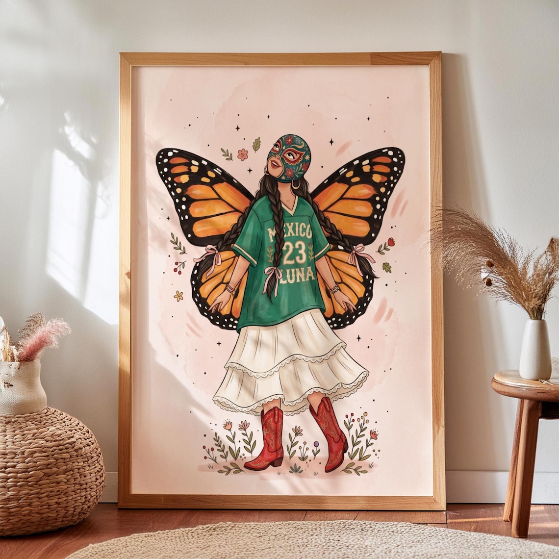Luchadora Monarch Butterfly Chicana Folk Art Print