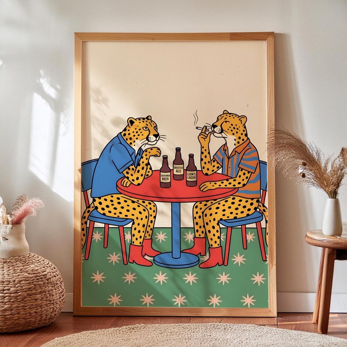 Funky Leopards Drinking Beer, Retro Pop Art Print