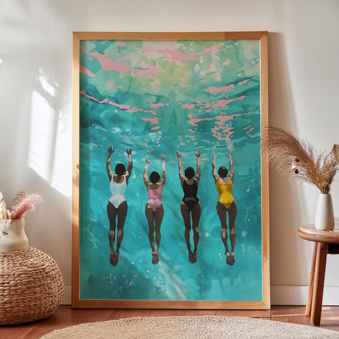 Black Woman Swimming Art Print Beach Wall Decor Digital Download