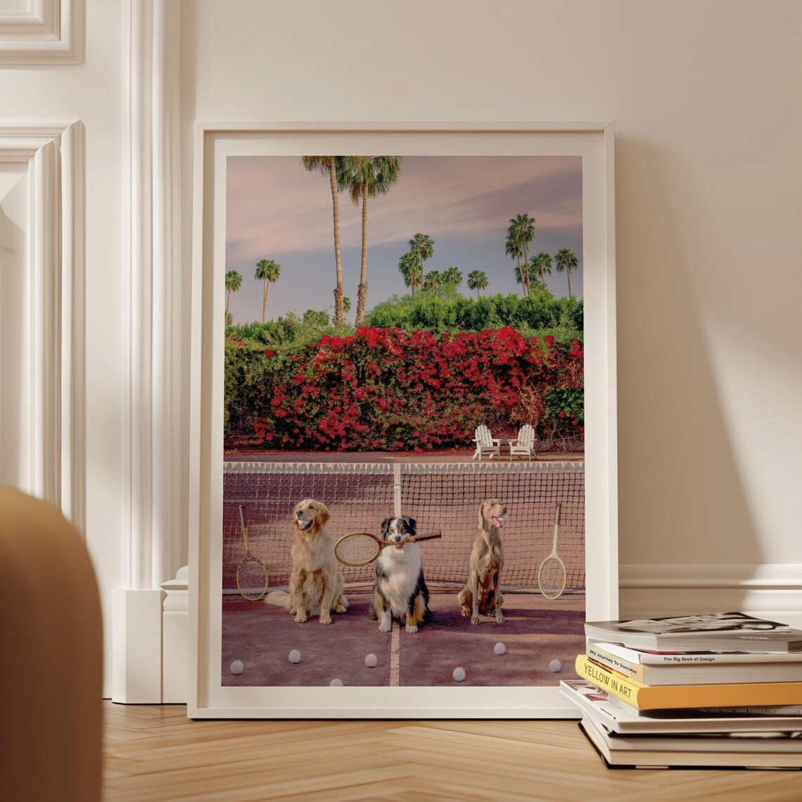 Palm Springs Tennis Dogs Photo Print Old Money Whimsical Wall Art Quiet Luxury Canine Decor Country Club