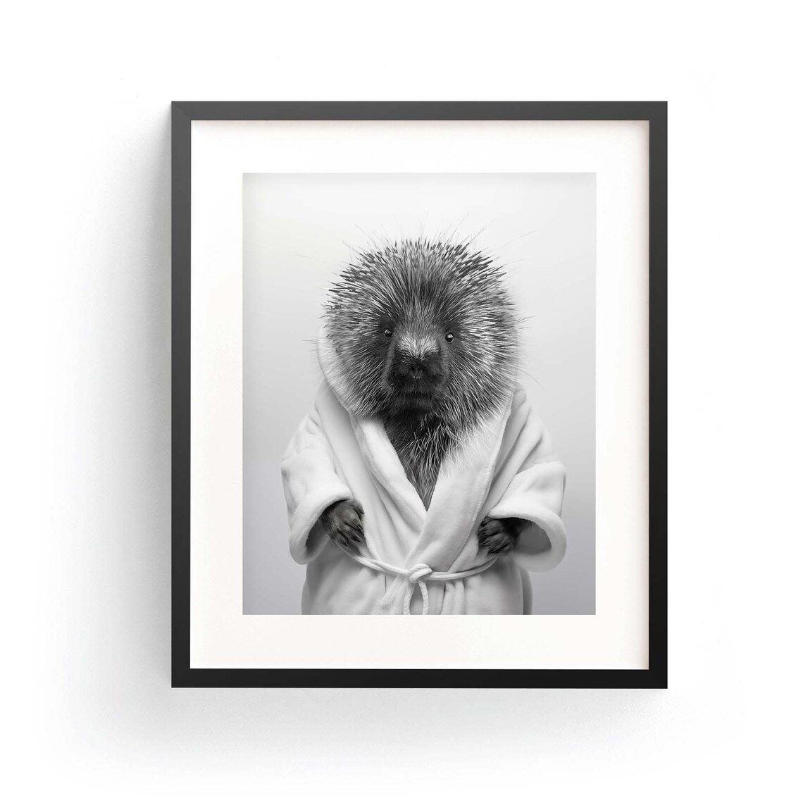 Funny Porcupine Bathrobe Art Print, Kids Bathroom Decor