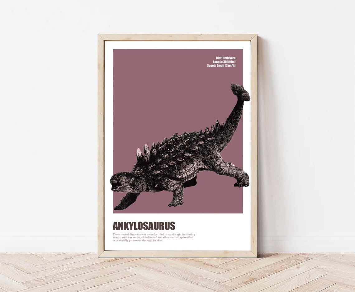 Ankylosaurus Educational Dinosaur Facts Kids Nursery Decor Poster