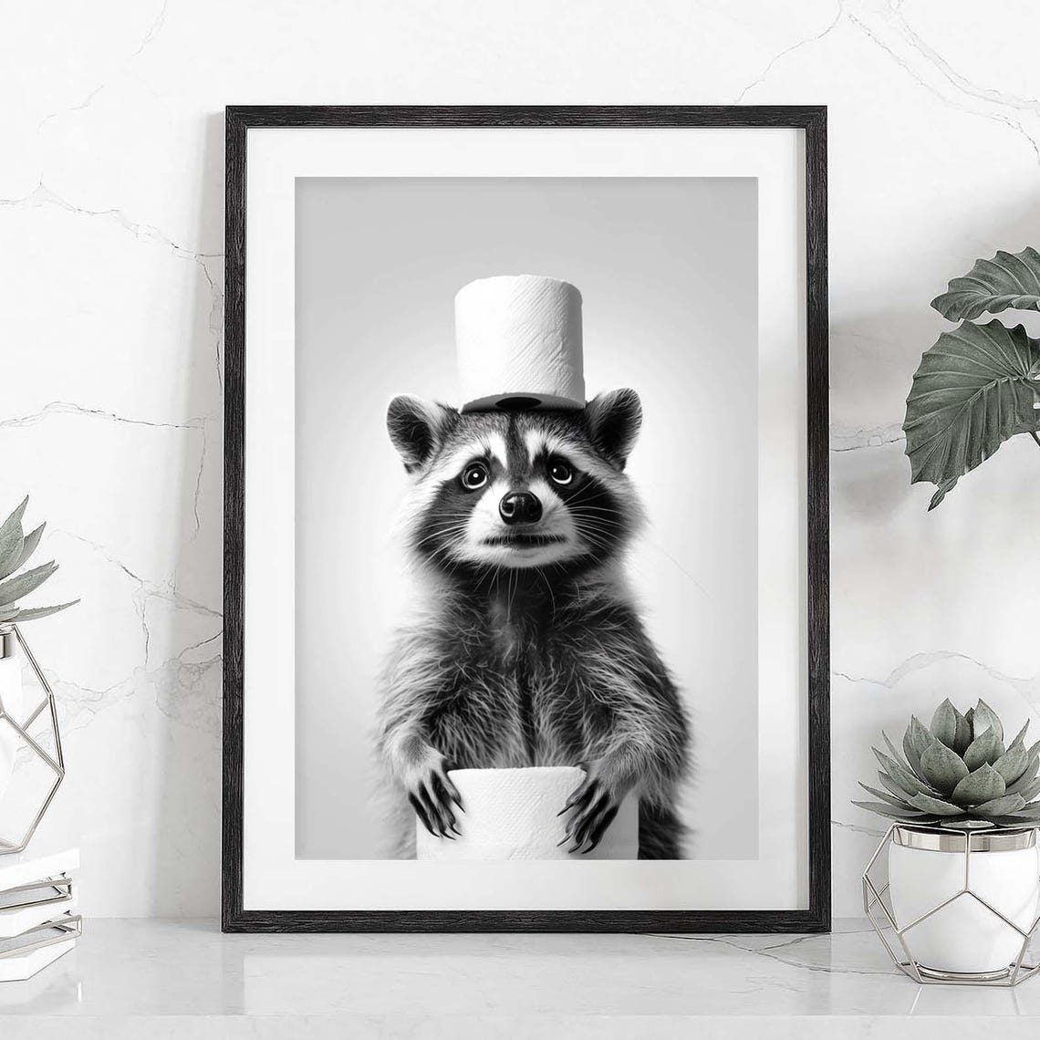 Raccoon Wall Art Adorable Raccoon Holding Toilet Paper Cute Raccoon Bathtub Animal Wall Art Raccoon Lover Gift Animal Bath Decor - Image 2