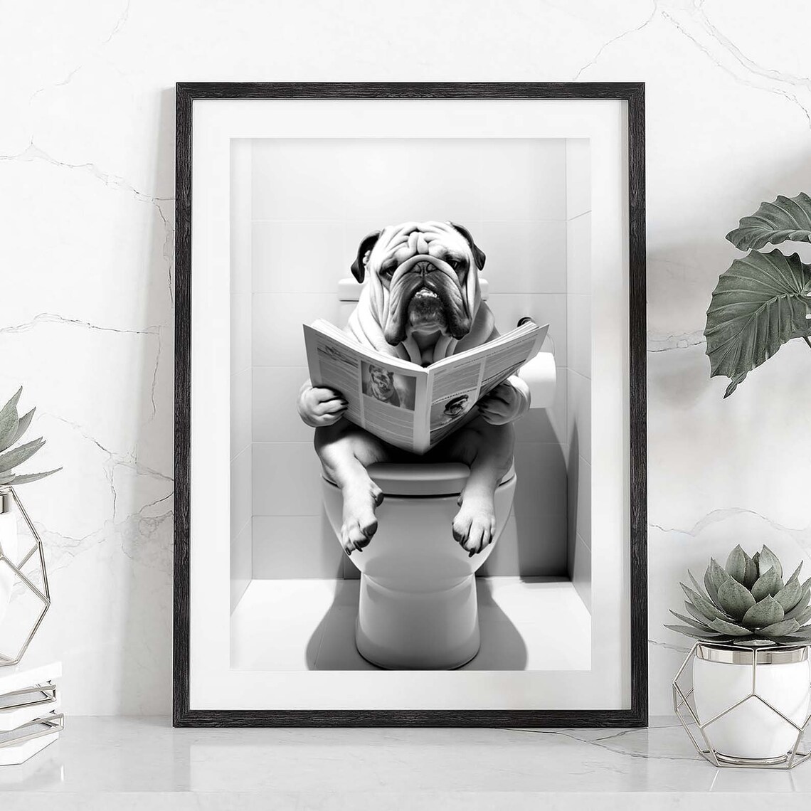 Bulldog Funny Bathroom Art Print, Whimsy Animal - Image 2