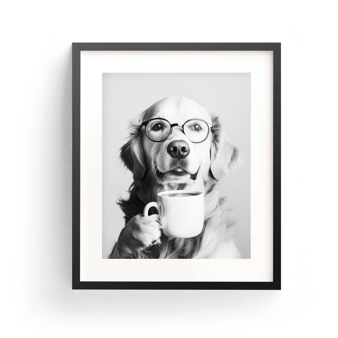 Golden Retriever with Glasses Holding Coffee Cup Funny Poster