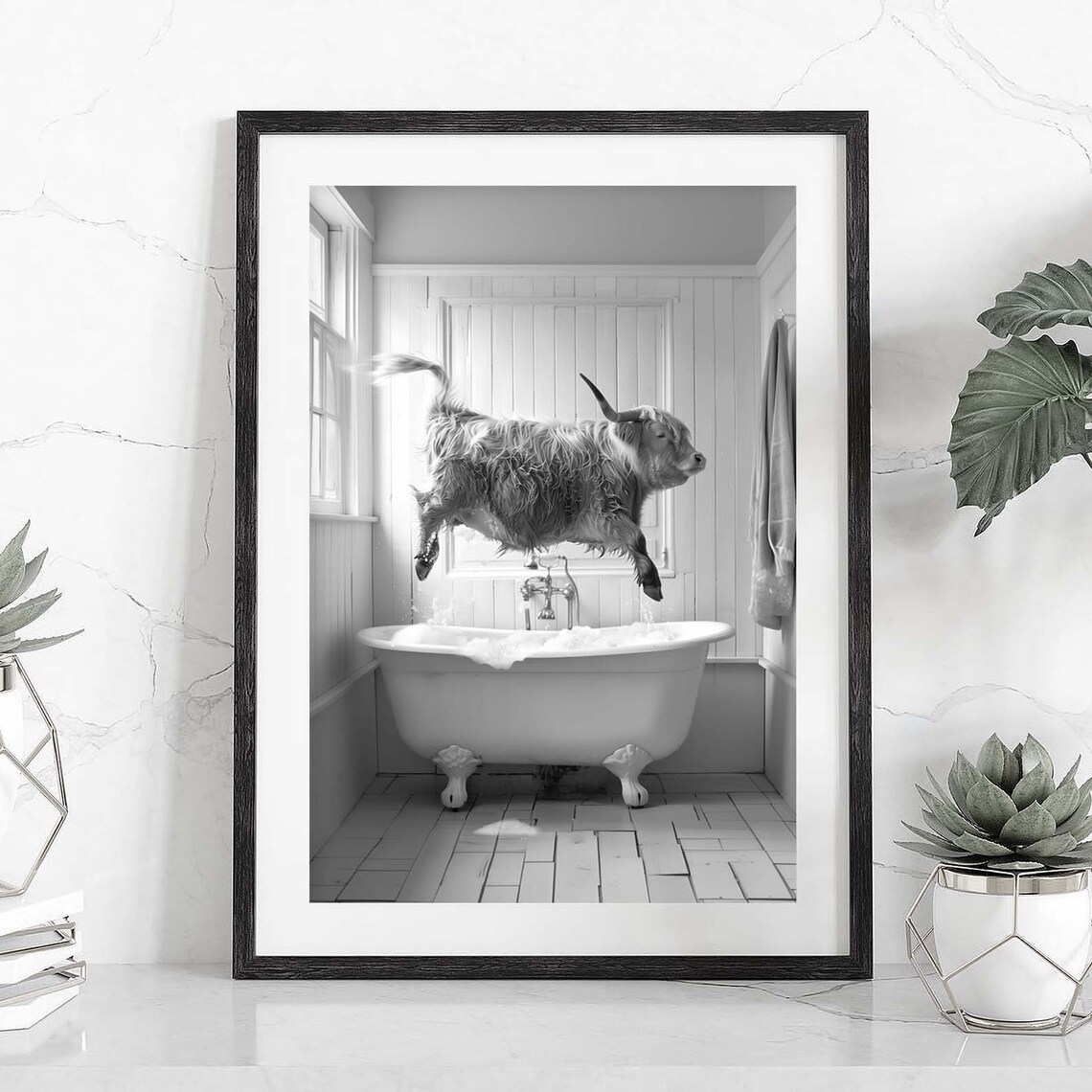 Happy Highland Cow In Tub Bathroom Art Print - Image 2