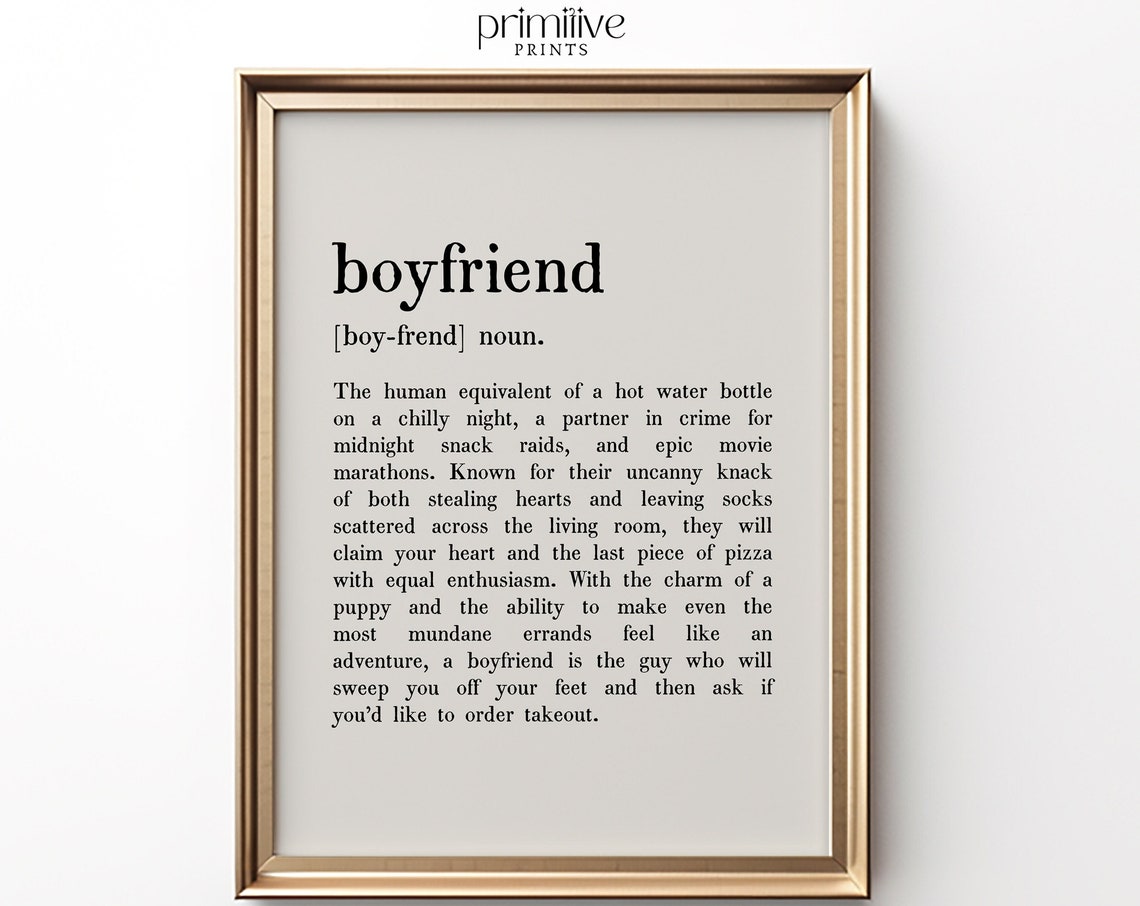 Funny Boyfriend Definition Dictionary Style Typography Gift Print