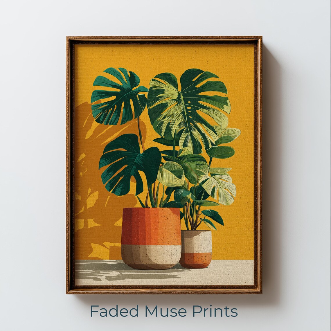 Boho Monstera Plant Art Print, Retro Modern Decor