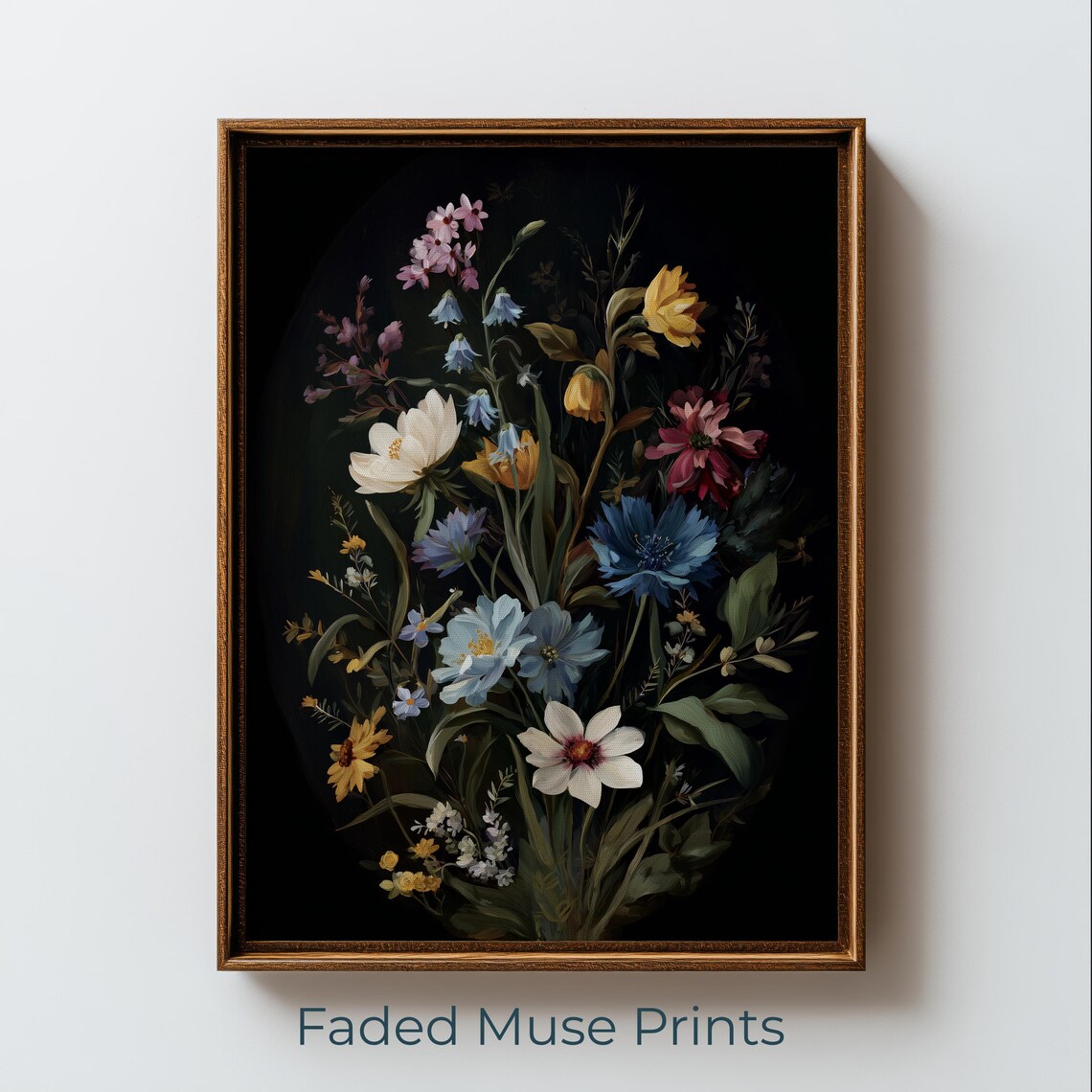 Moody Wildflower Bouquet Dark Floral Still Life Vintage Painting Poster