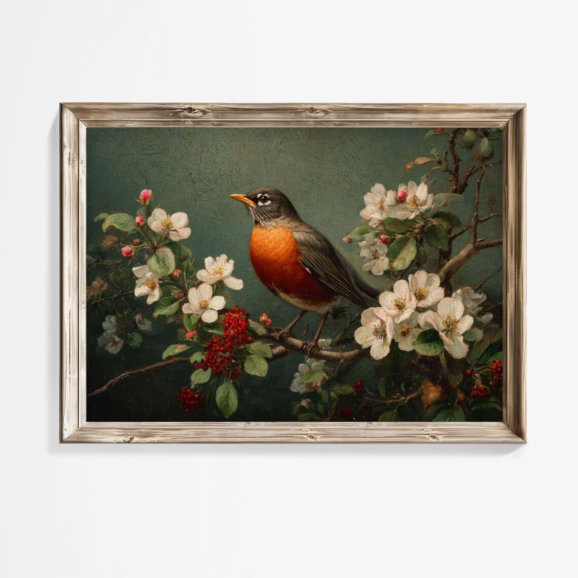 Vintage Robin Bird Print Cottagecore Botanical Wall Art Digital Download